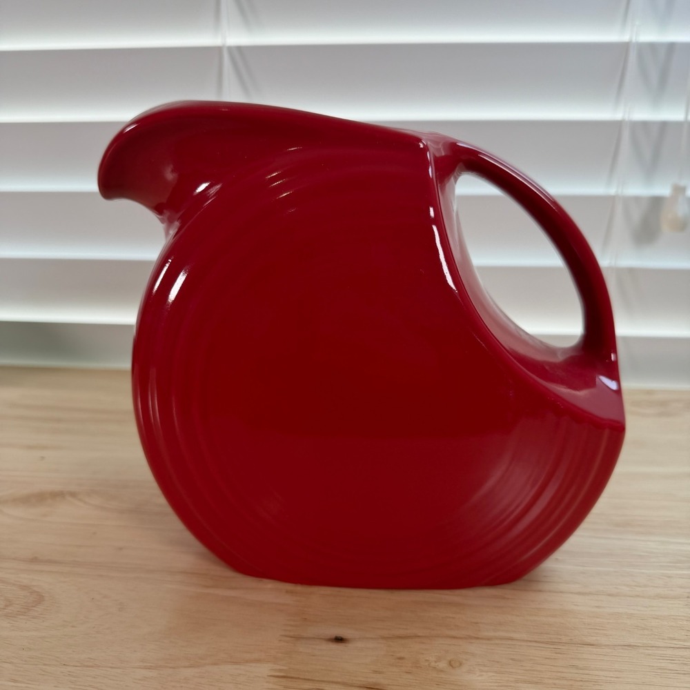 Vintage Fiesta Scarlet Red Glazed Ceramic Dishwasher Safe Large Disk Pitcher